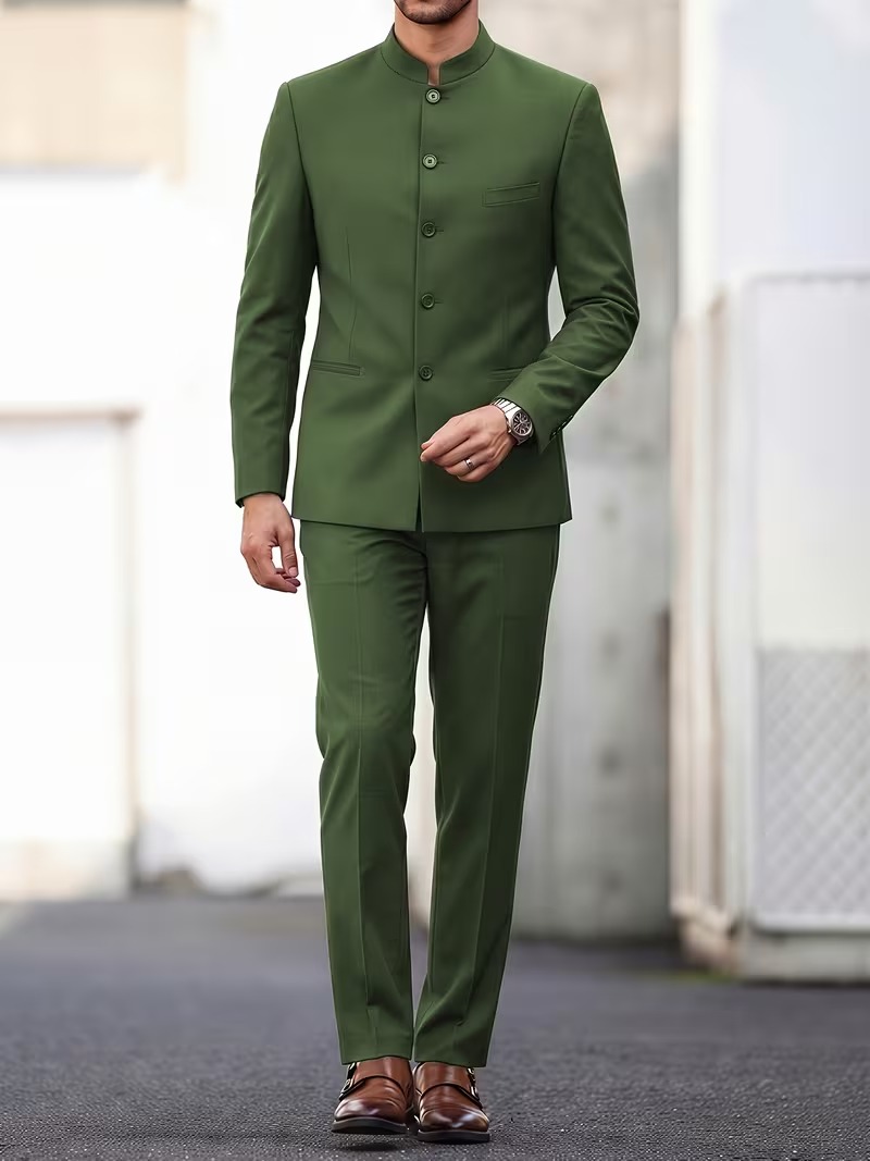 Men's Stand Collar Slim Fit 2-Piece Suit